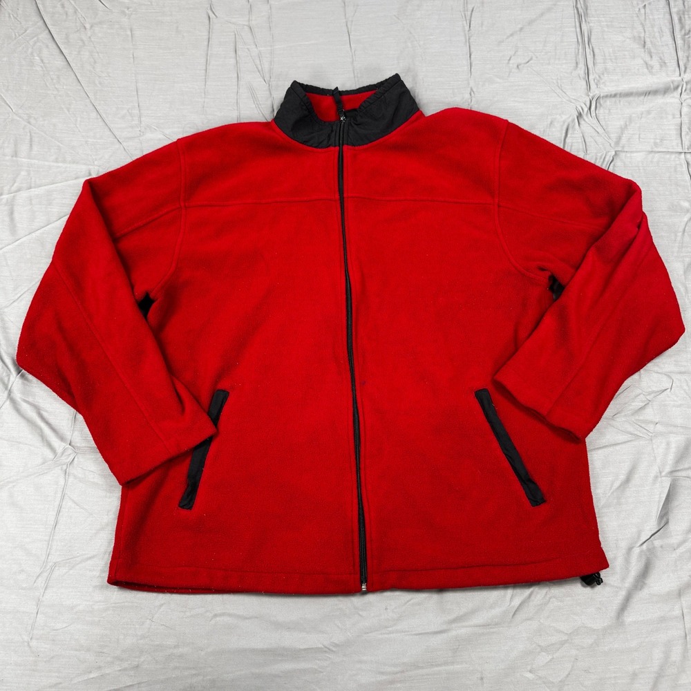 Foot Locker Mens XXL Red Full Zip Fleece Jacket Mock Neck Sportswear Outerwear